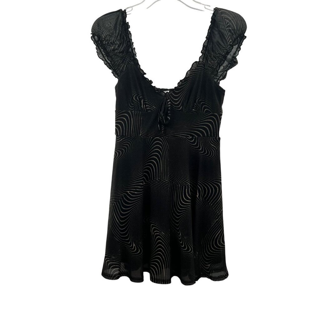 Urban Outfitters Top Black/Cream Print Cap Sleeve Women's Size Small